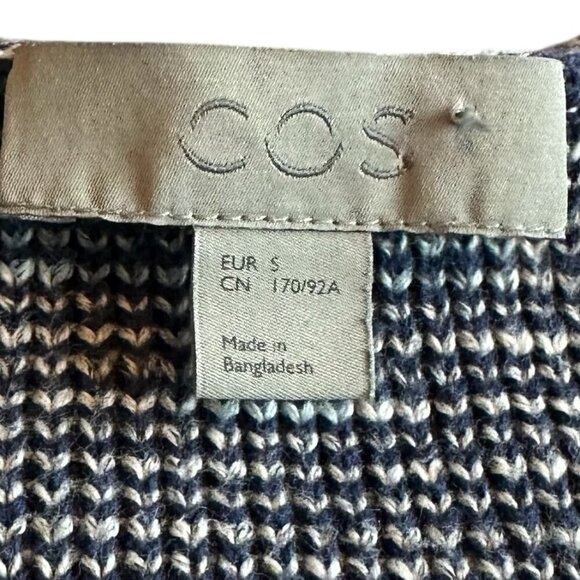 COS Navy White Pullover Sweater 100% Cotton Crew Neck Stretch Size Small Women's - Picture 6 of 11